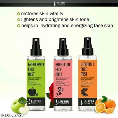 Luster Cosmetics Green Apple + Rose Water + Vitamin-C Face Mist Skin Toner-115ml each