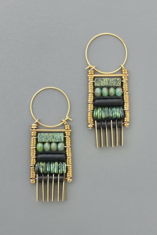 DAVID AUBREY / GR STONE FRINGE HOOP EARRINGS