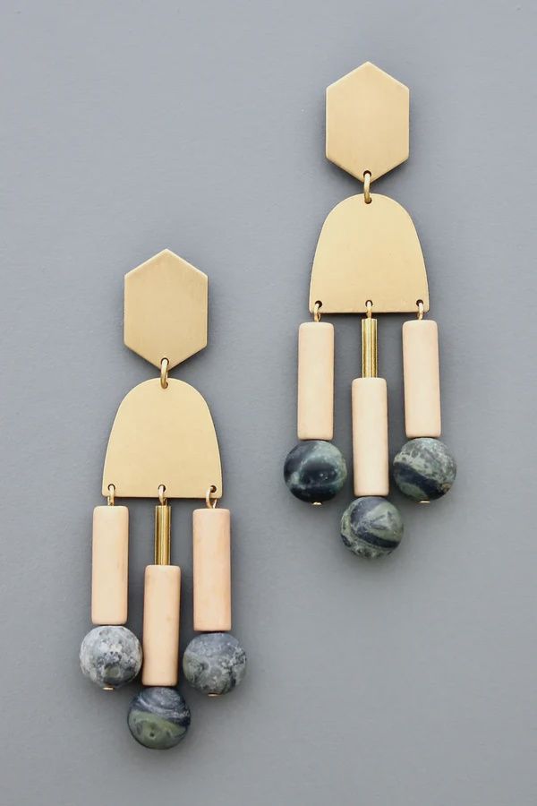 DAVID AUBREY / GLASS/JASPER GEO EARRINGS