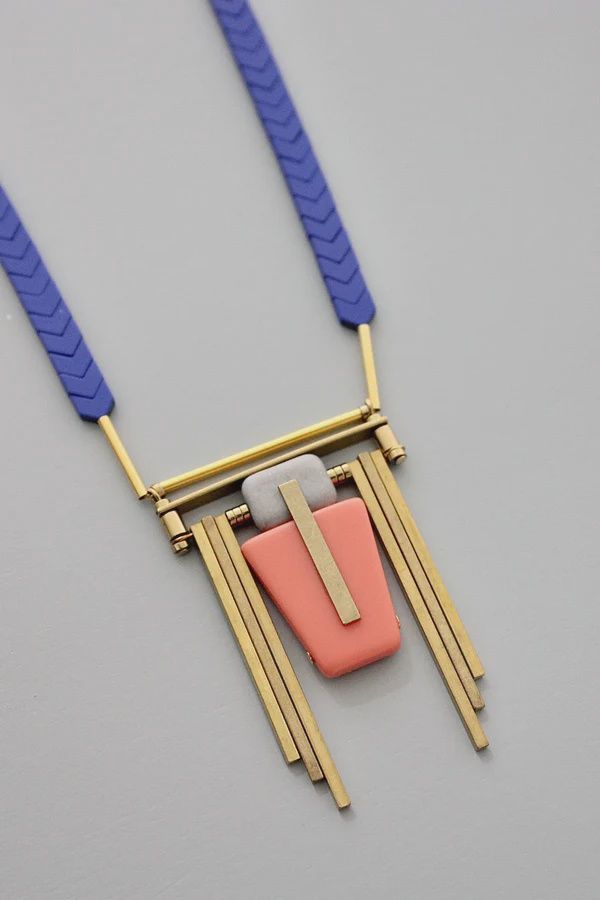 DAVID AUBREY / BLUE/CORAL ART DECO NECKLACE