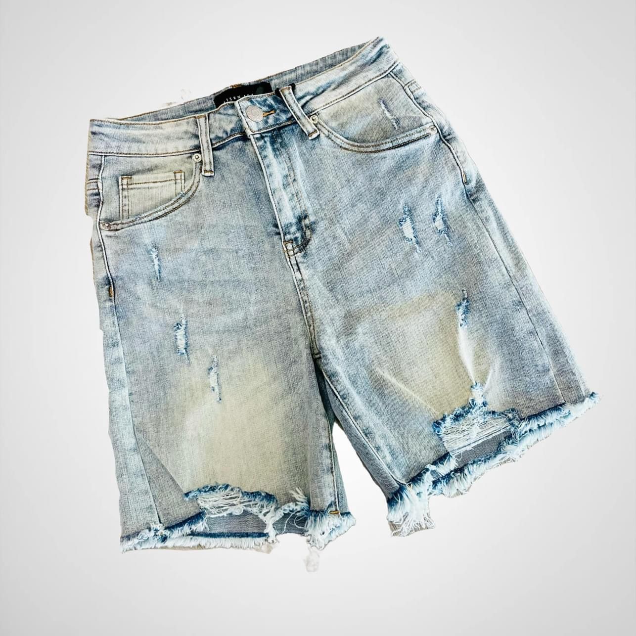 risen jeans stretch distressed shorts