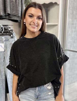 blue b black stud top