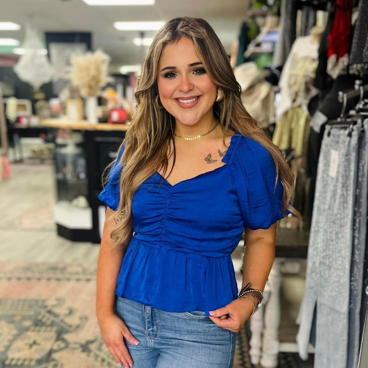 GG Blue silk top