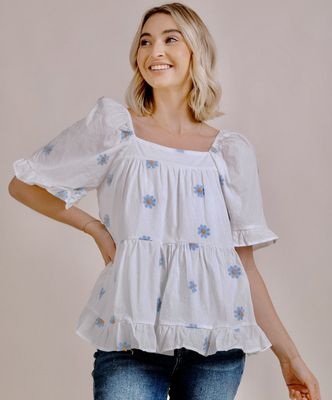 hayden blue daisy top