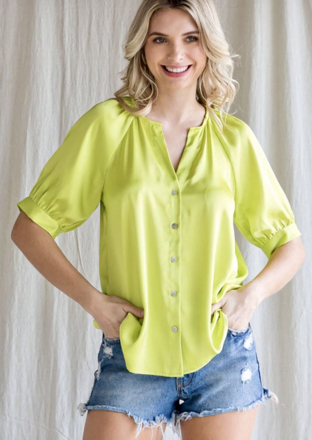 JODIFL green satin button up