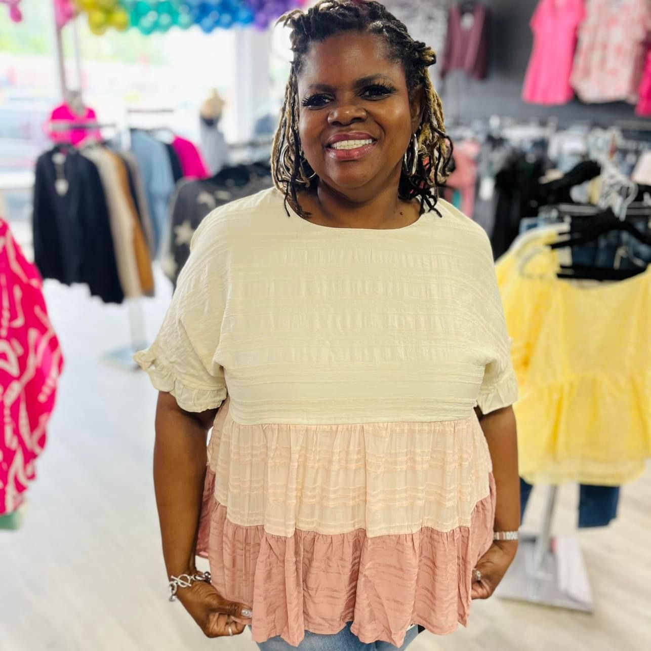 Hayden PLUS pink and cream top