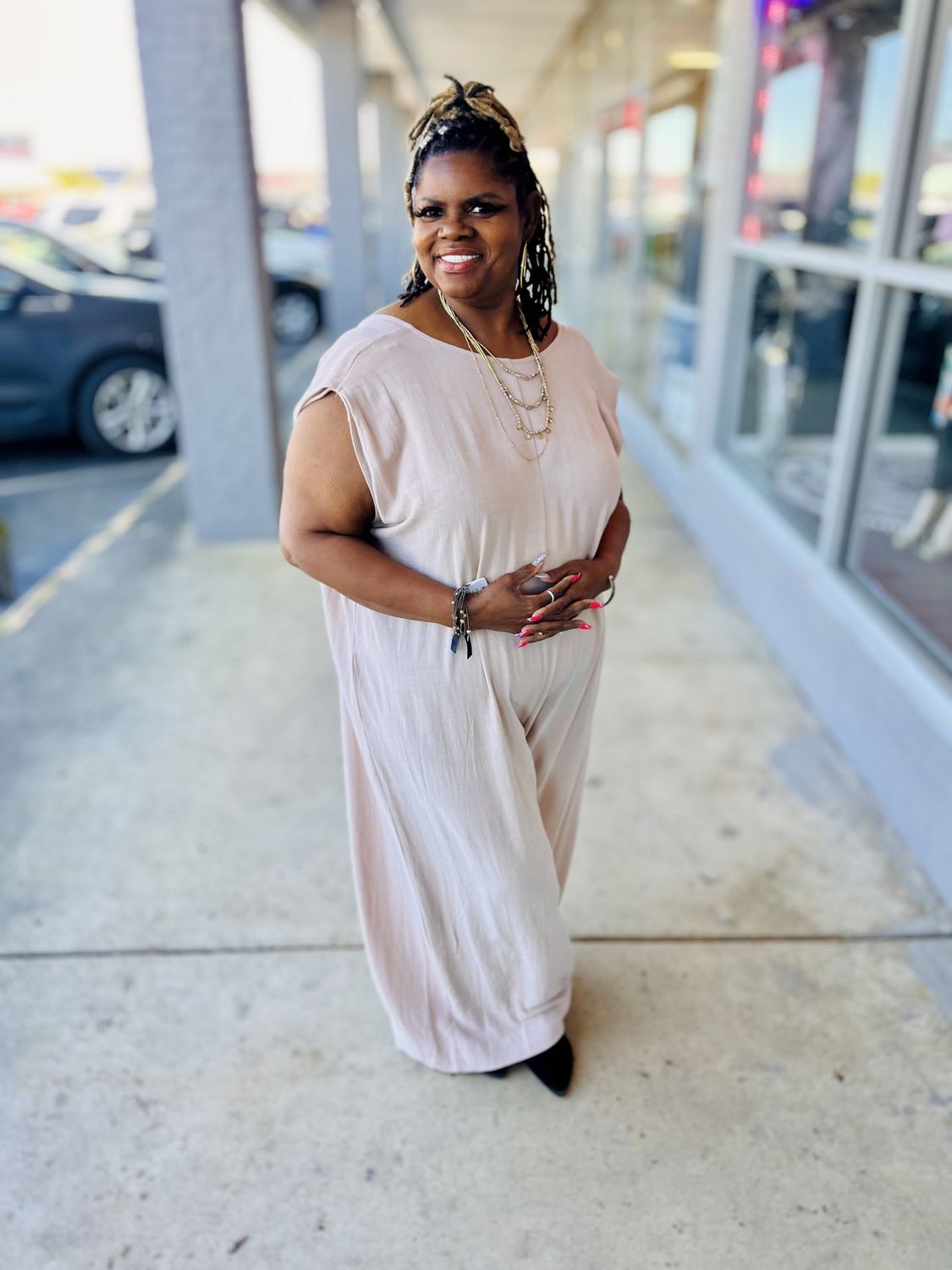 Davi&amp;Dani tan jumpsuit with pockets