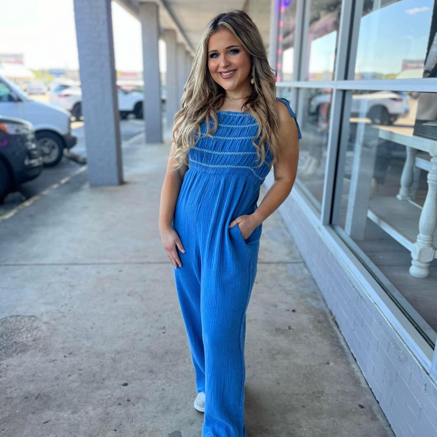 Davi&amp;Dani blue jumpsuit with stitching