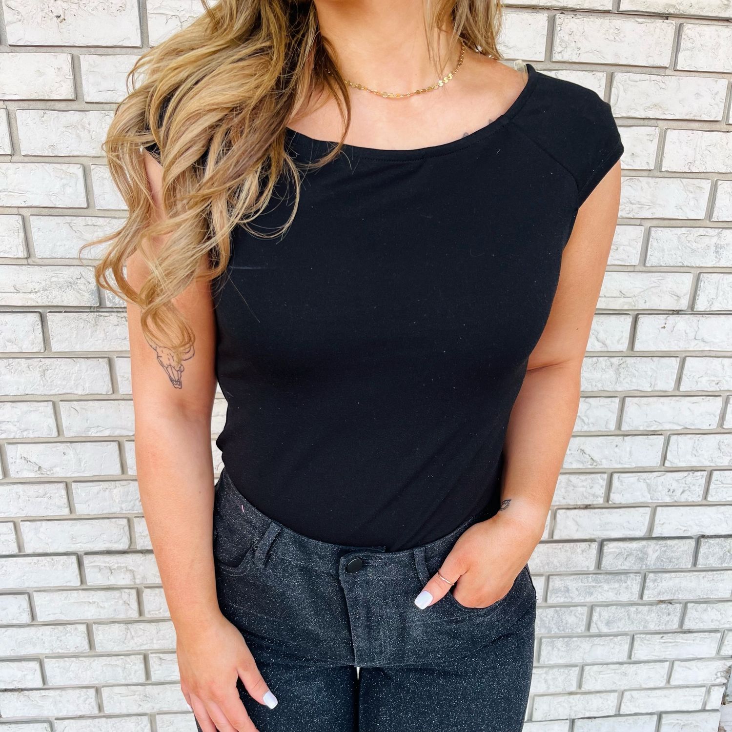 Kori black wide neck top