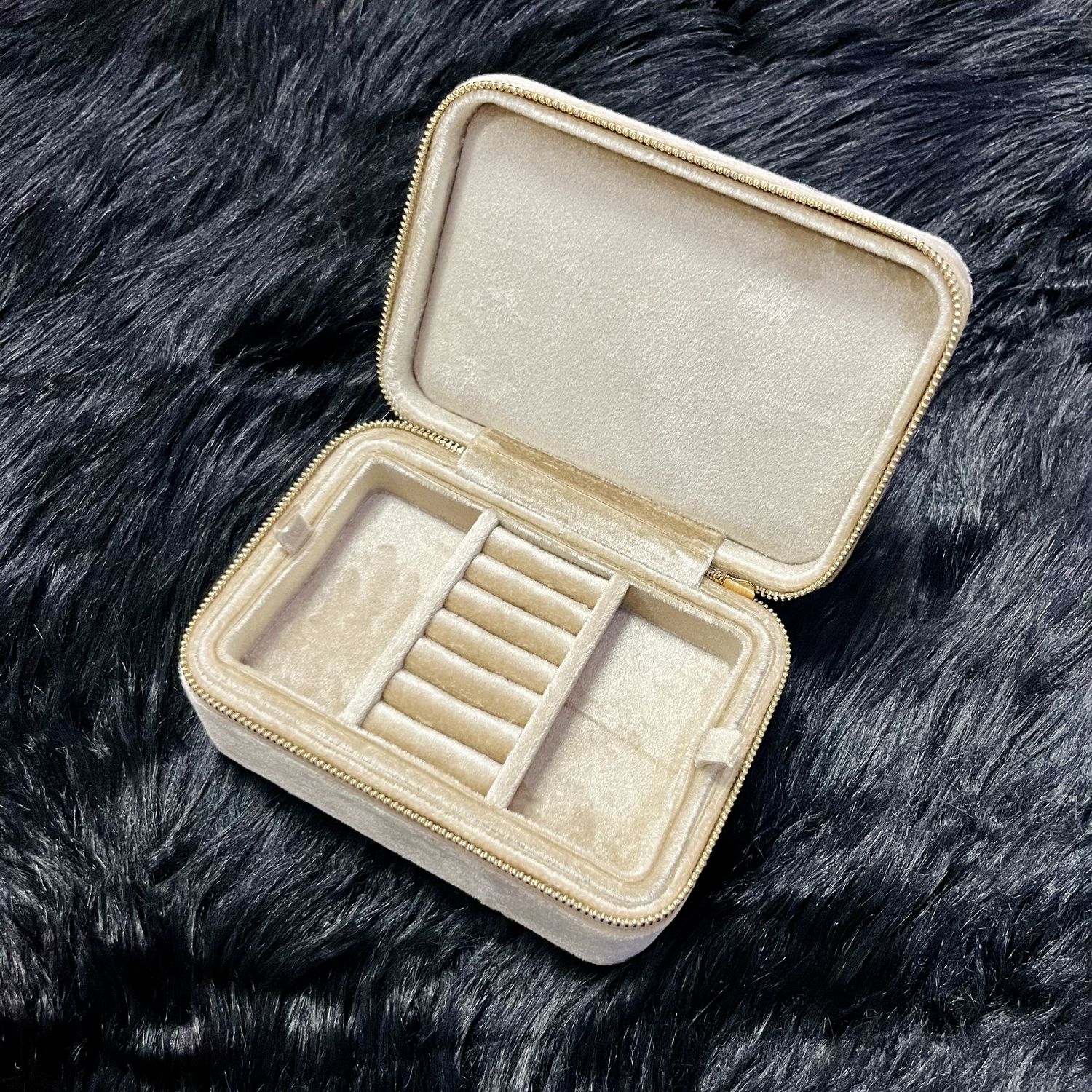 Beige Velvet  Travel Size Jewelry Box.