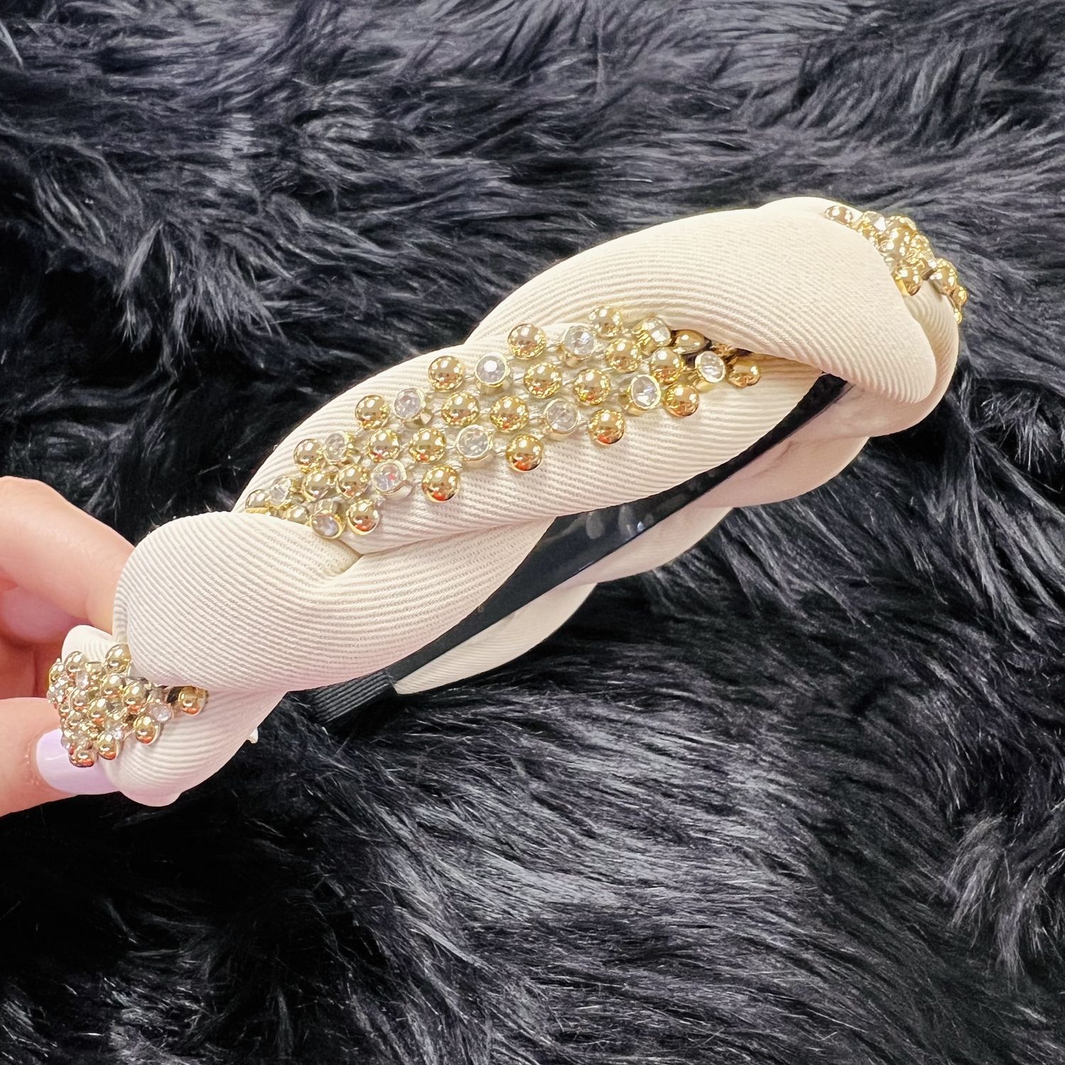 Cream and Sparkle Twist Headband.