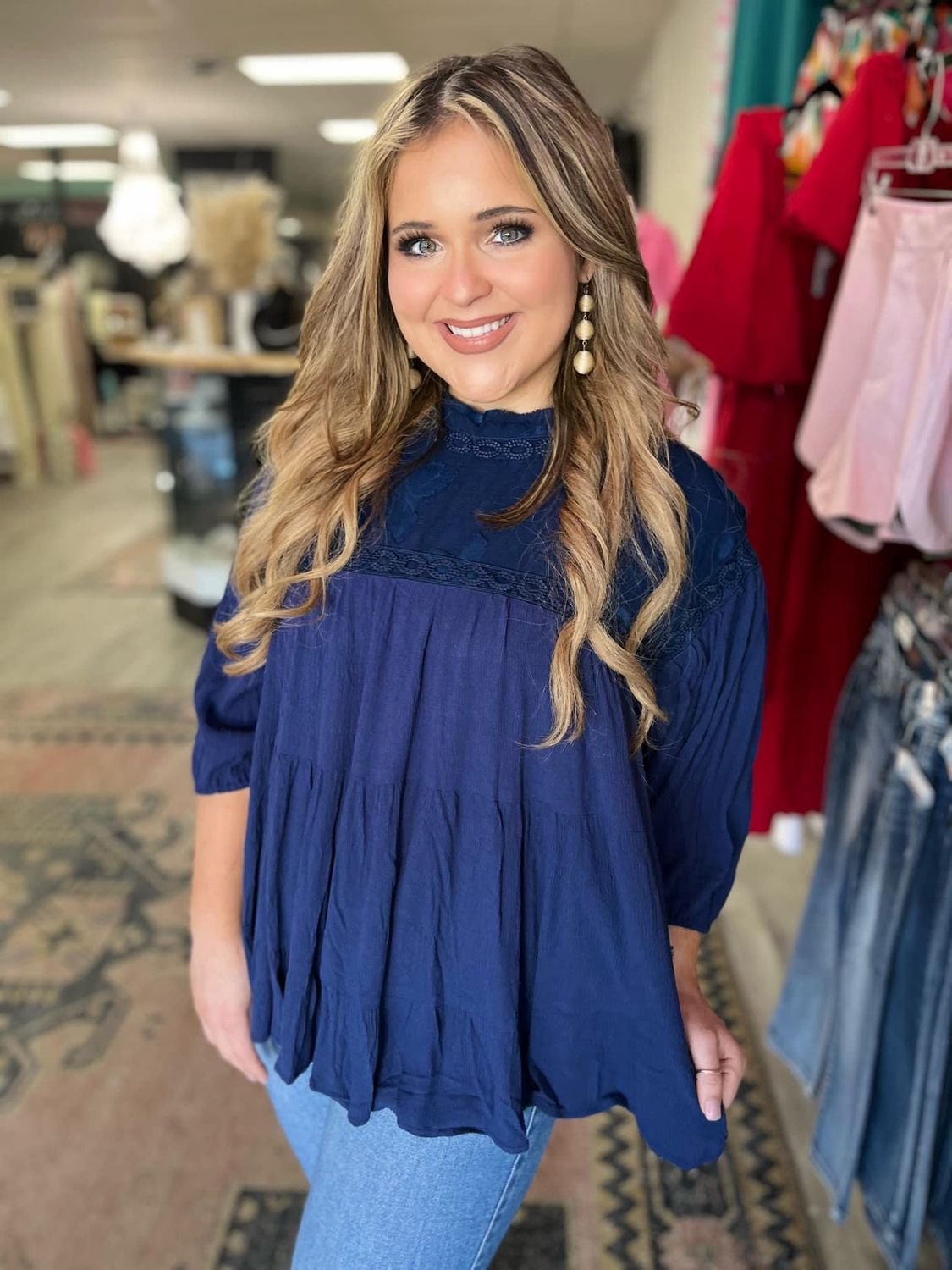 Davi&amp;Dani navy lace detail flowy