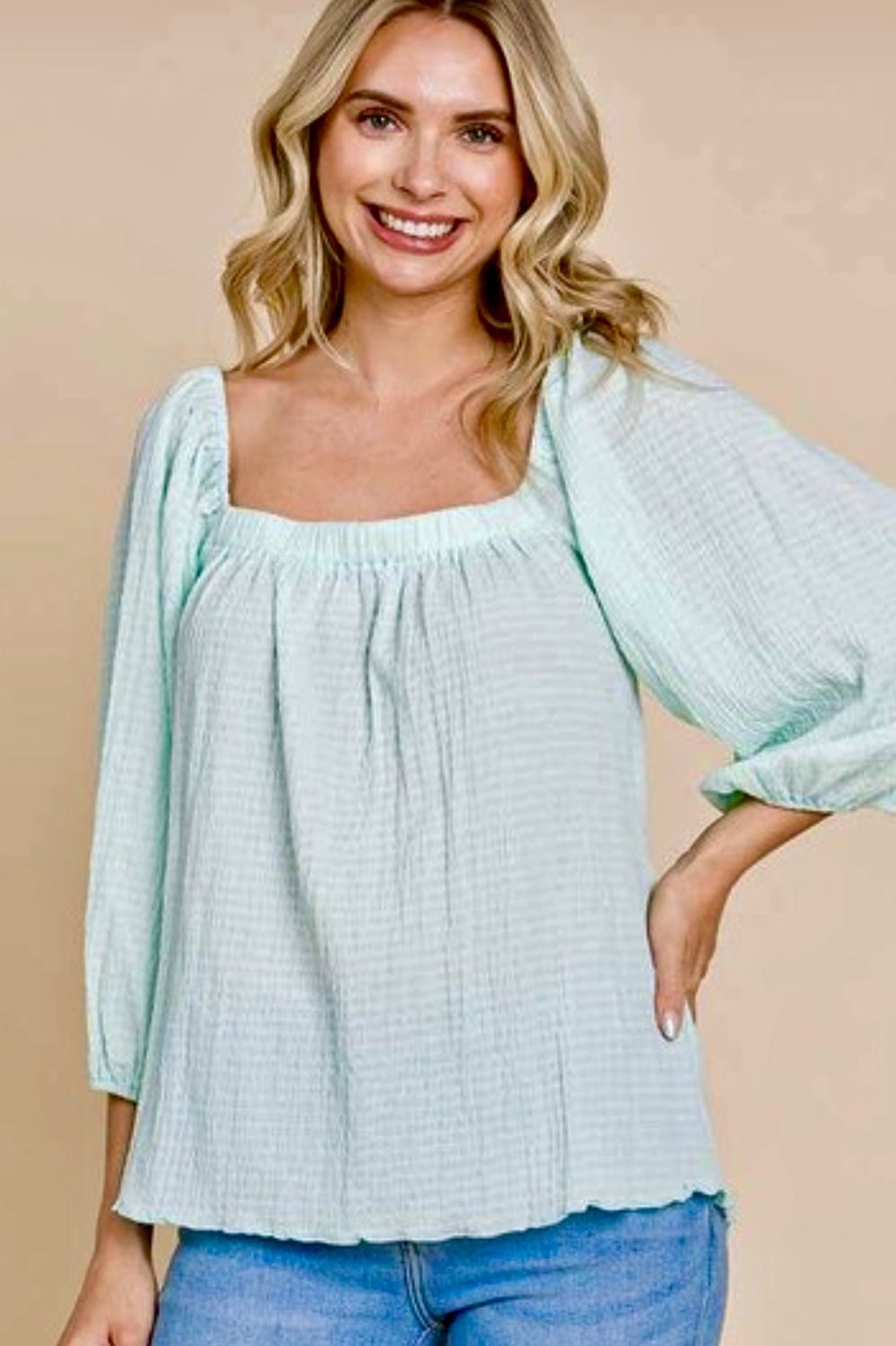Culture Code teal off shoulder top