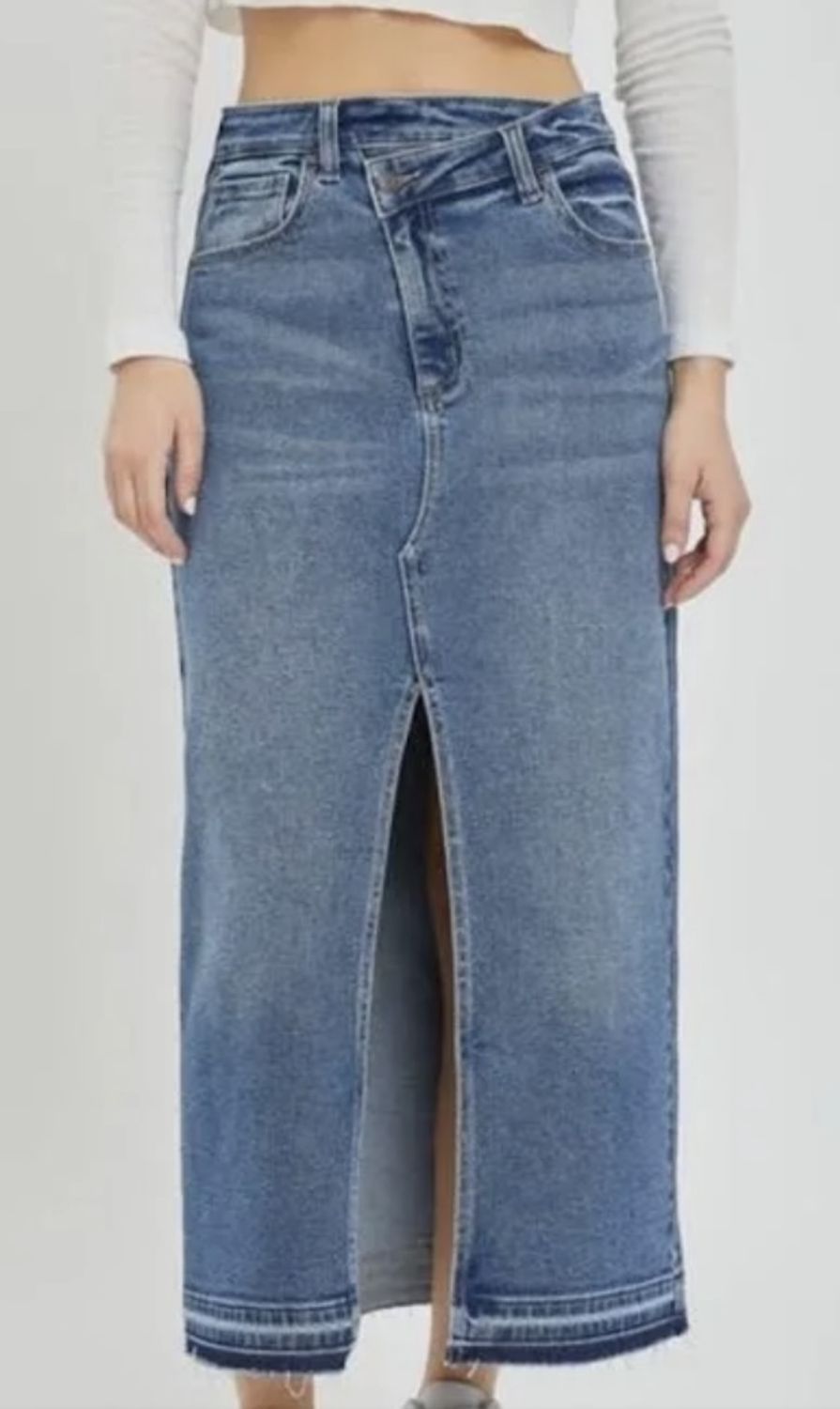cello blue jean skirt with split in front