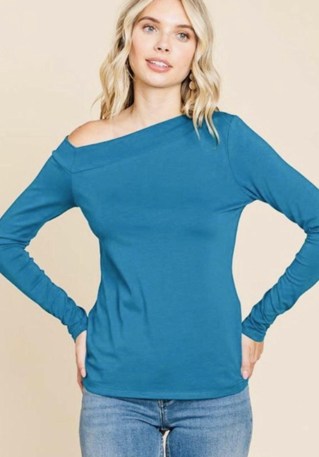 Culture Code teal long sleeve sexy shoulder