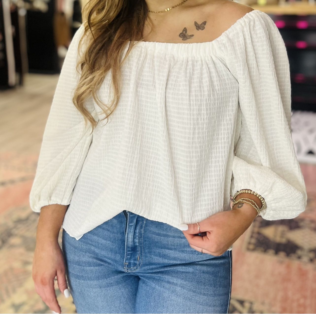 Easel white off shoulder top