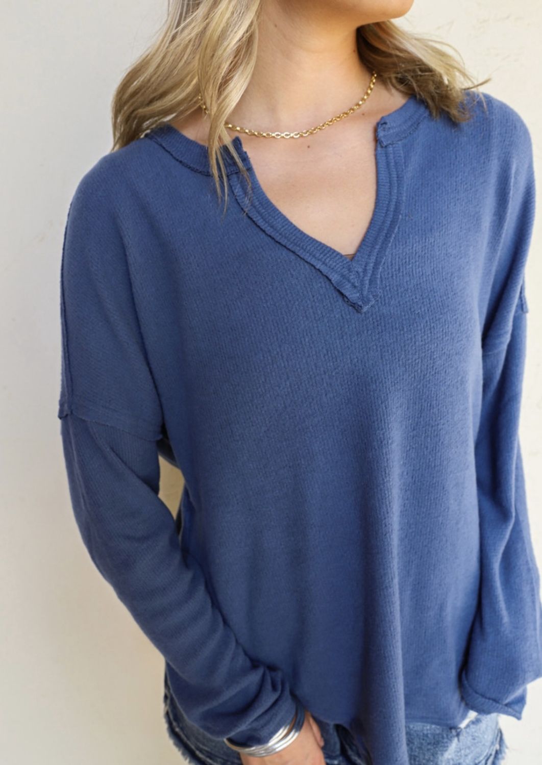Blu Pepper light blue v neck long sleeve
