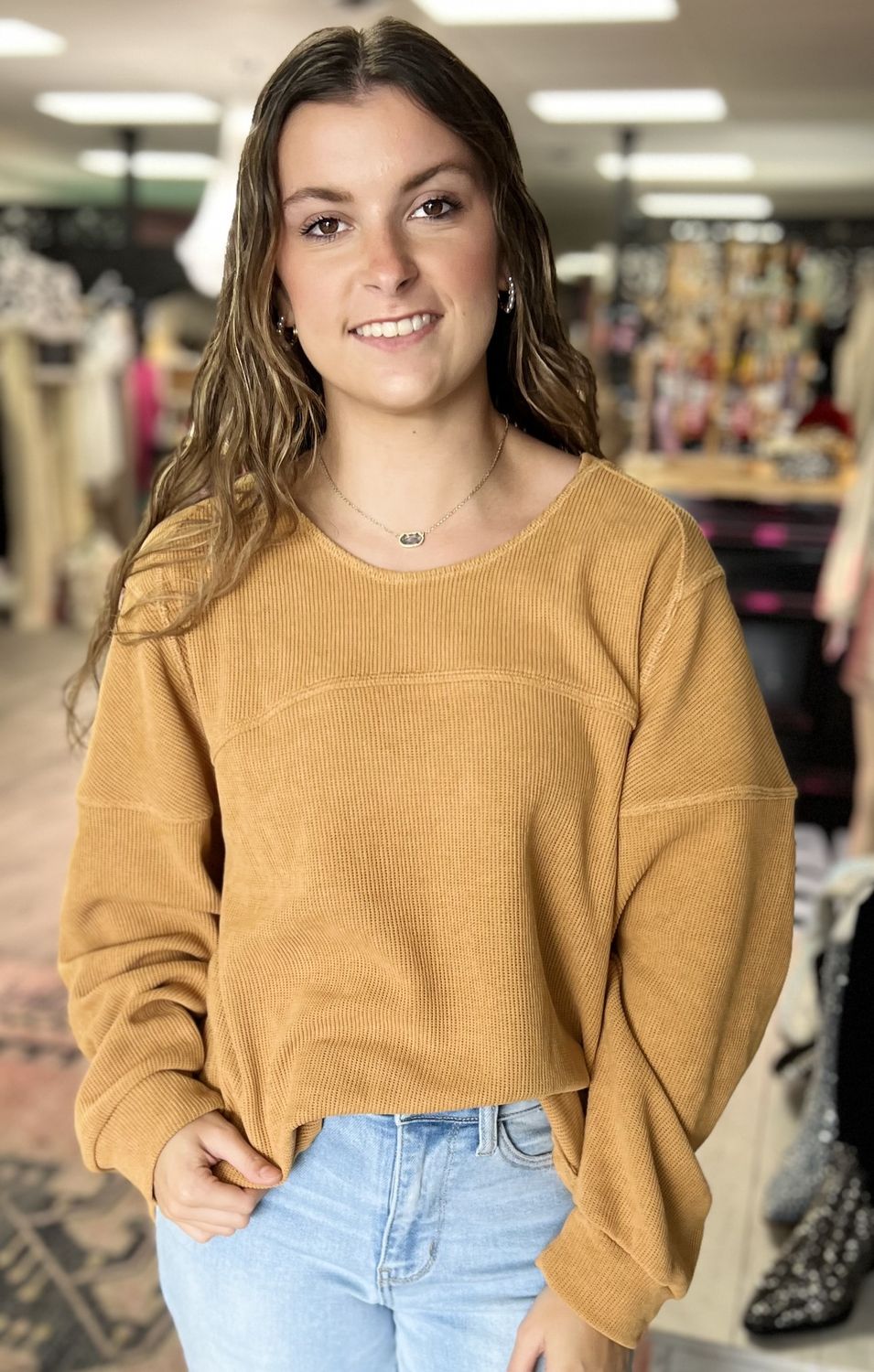 NewIn camel oblong bell sleeve shirt