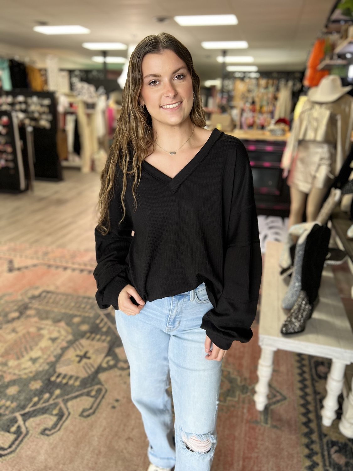 NewIn black v neck bell sleeve shirt