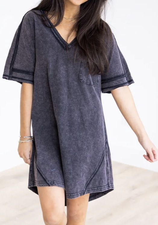 new in Oversized Washed T-shirt Knit Mini Dress black
