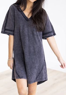 new in Oversized Washed T-shirt Knit Mini Dress black