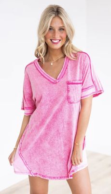 new in Oversized Washed T-shirt Knit Mini Dress pink