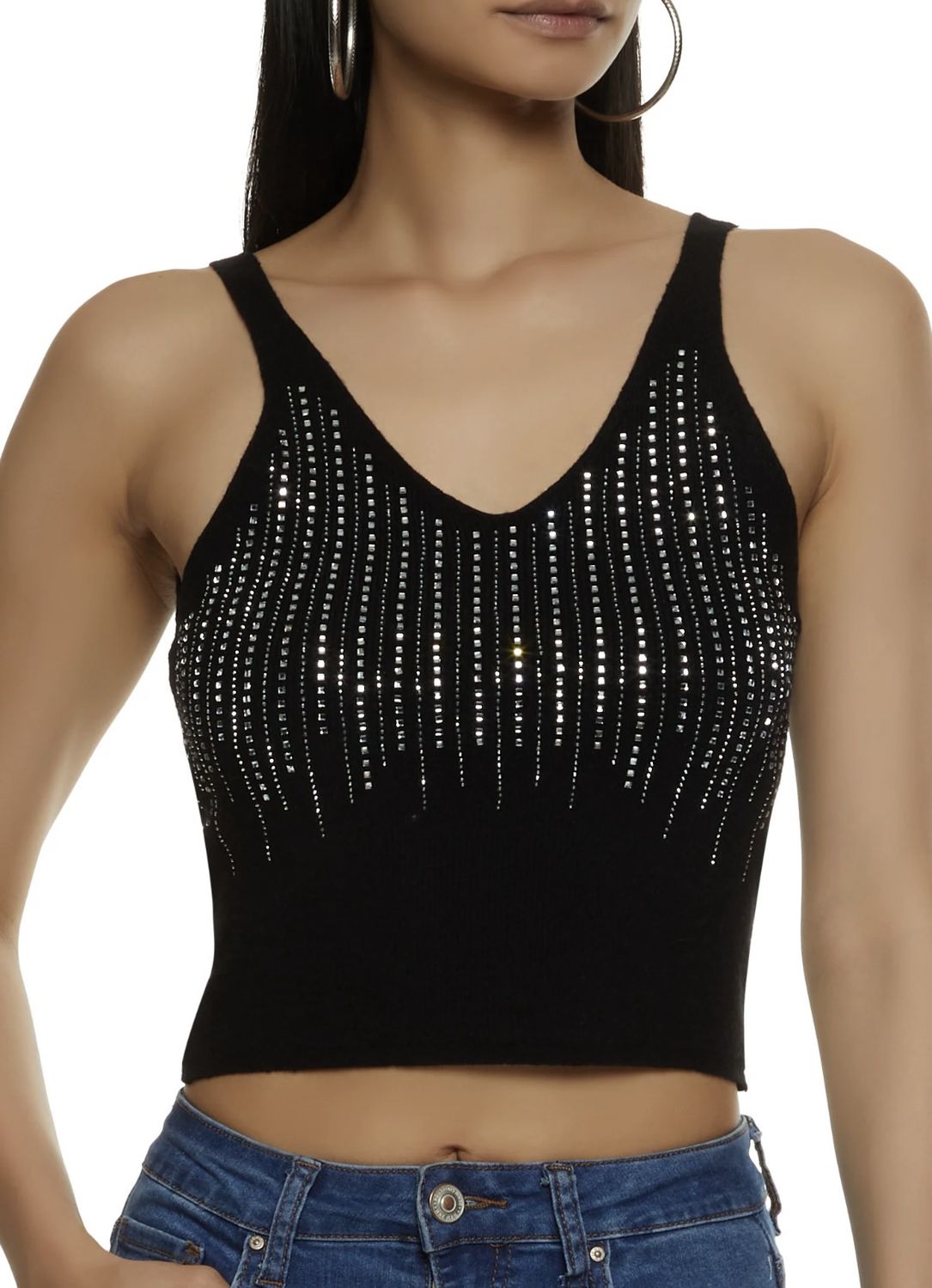 miroh rhinestone crop tank black