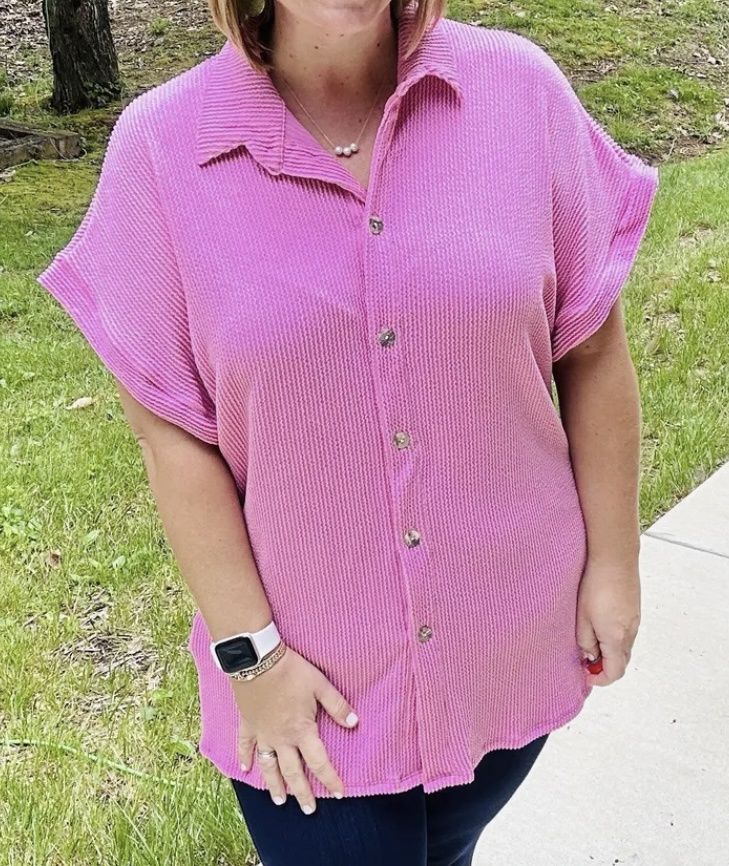 blumin apparel pink ribbed button up