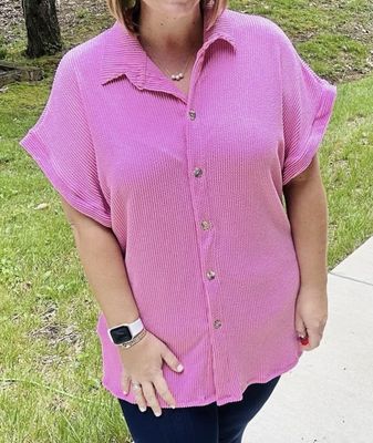 blumin apparel pink ribbed button up