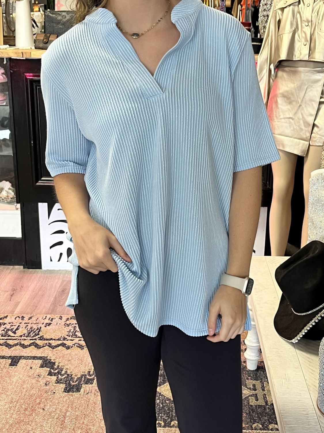 blumin blue v-neck shirt