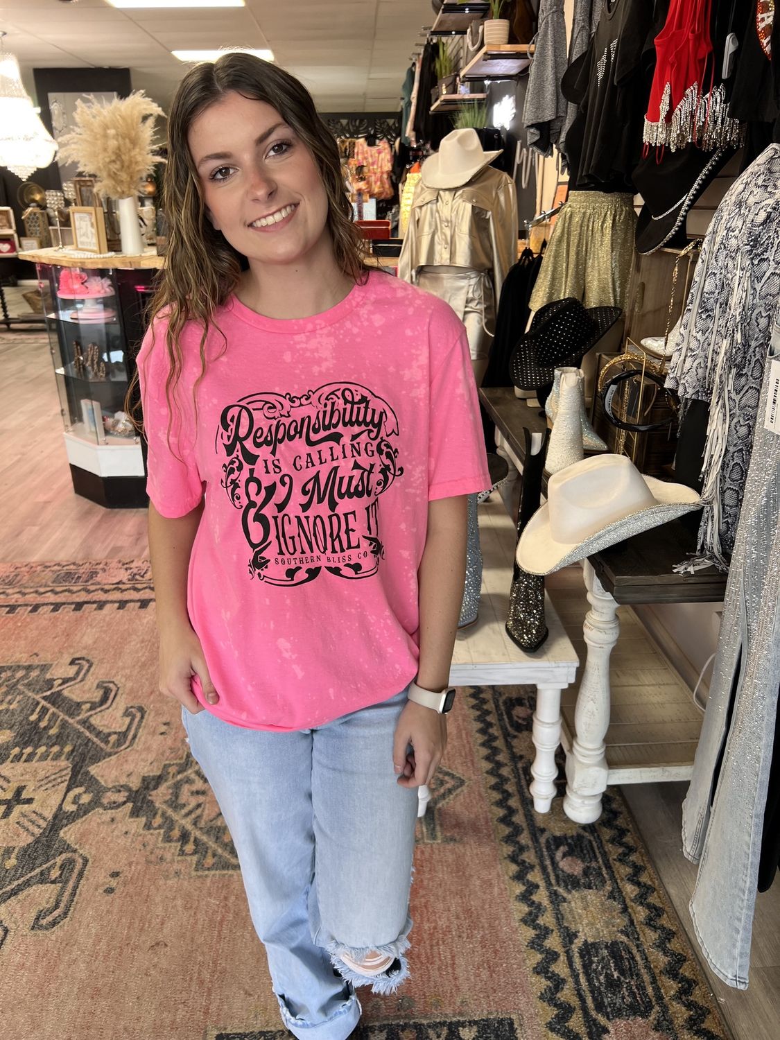 Southern Bliss pink Graphic Tee- Responsibility is Calling and I Must Ignore It