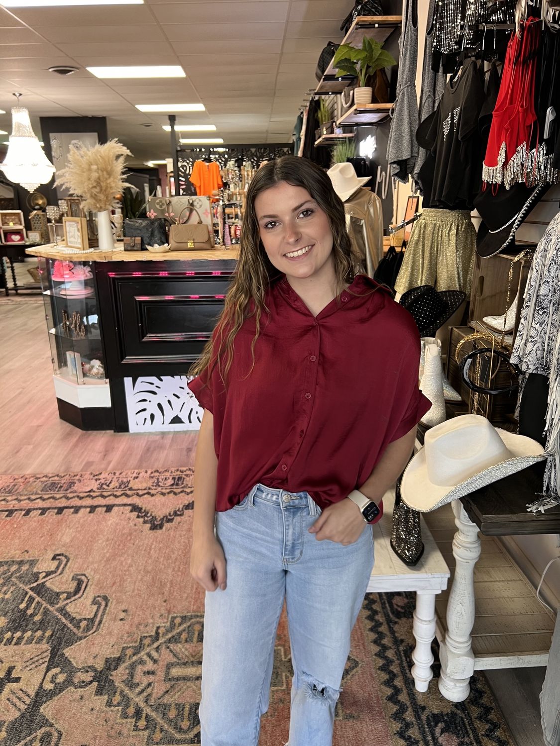 JODIFL red satin button up