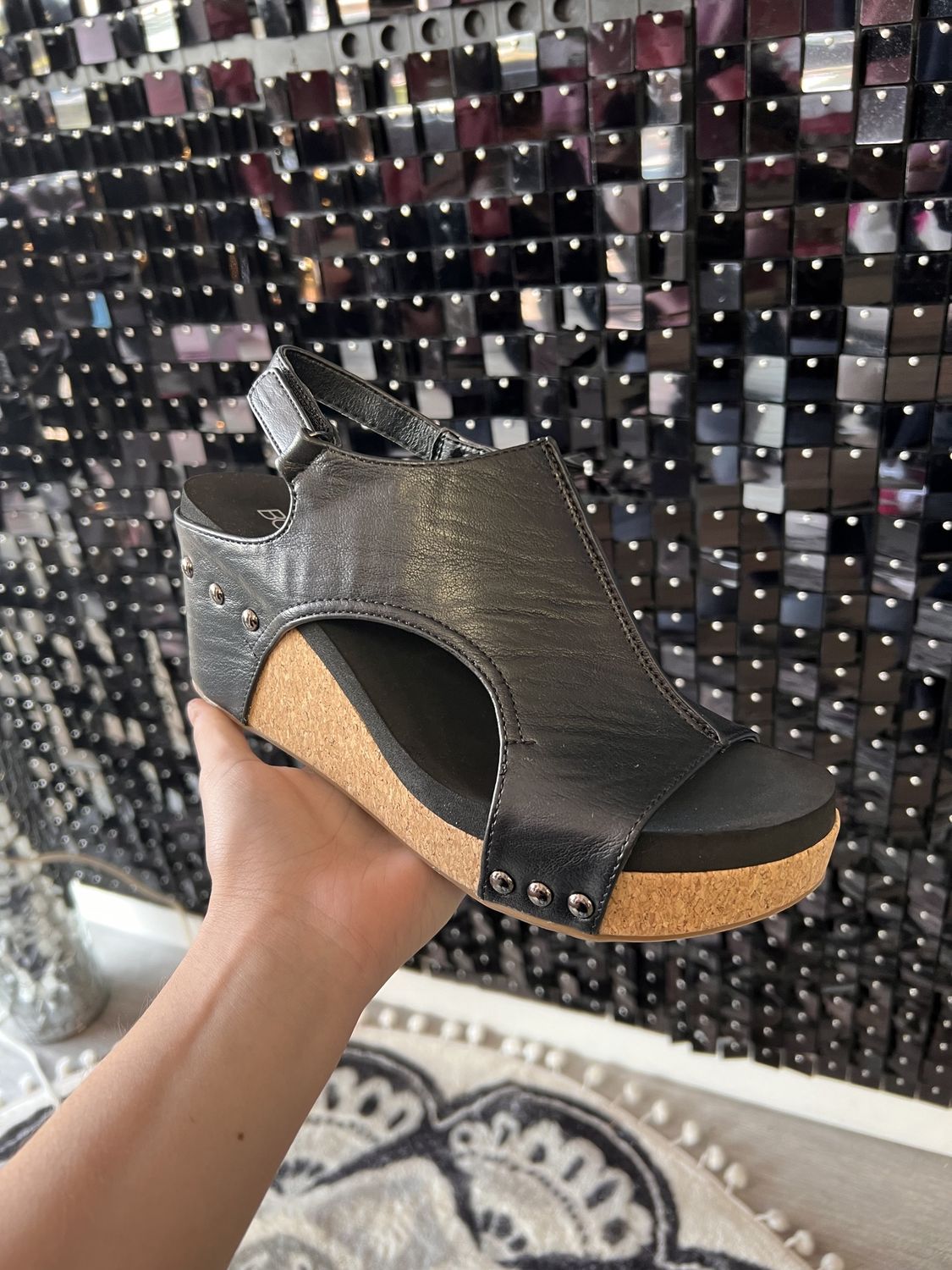 Corkys Wedges black smooth- Carley