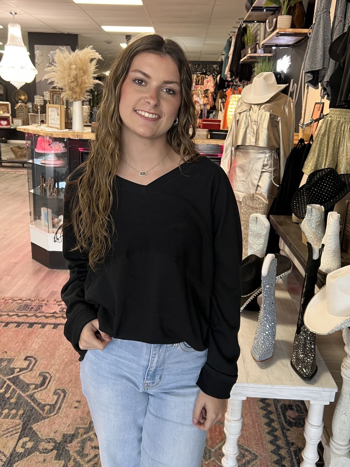 culture code black v-neck long sleeve