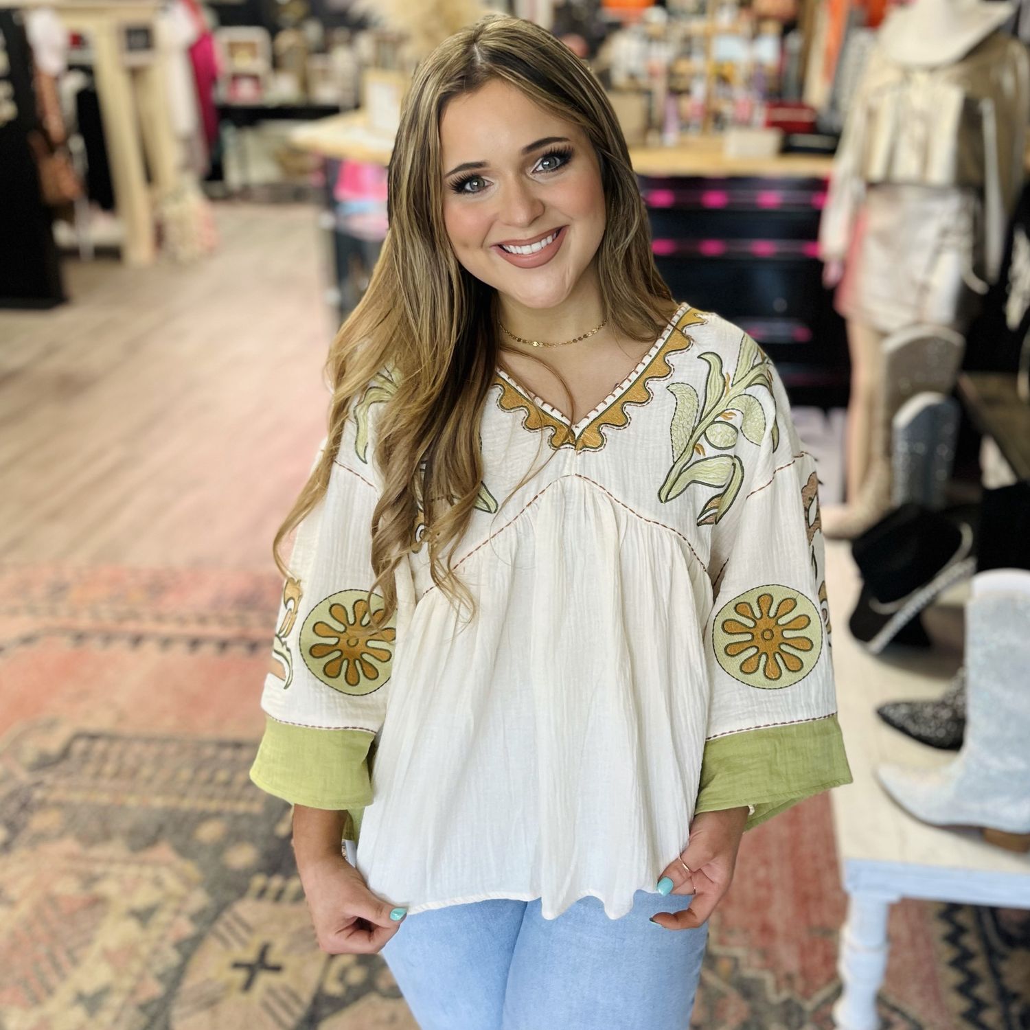 Easel - Natural Sage Boho Top