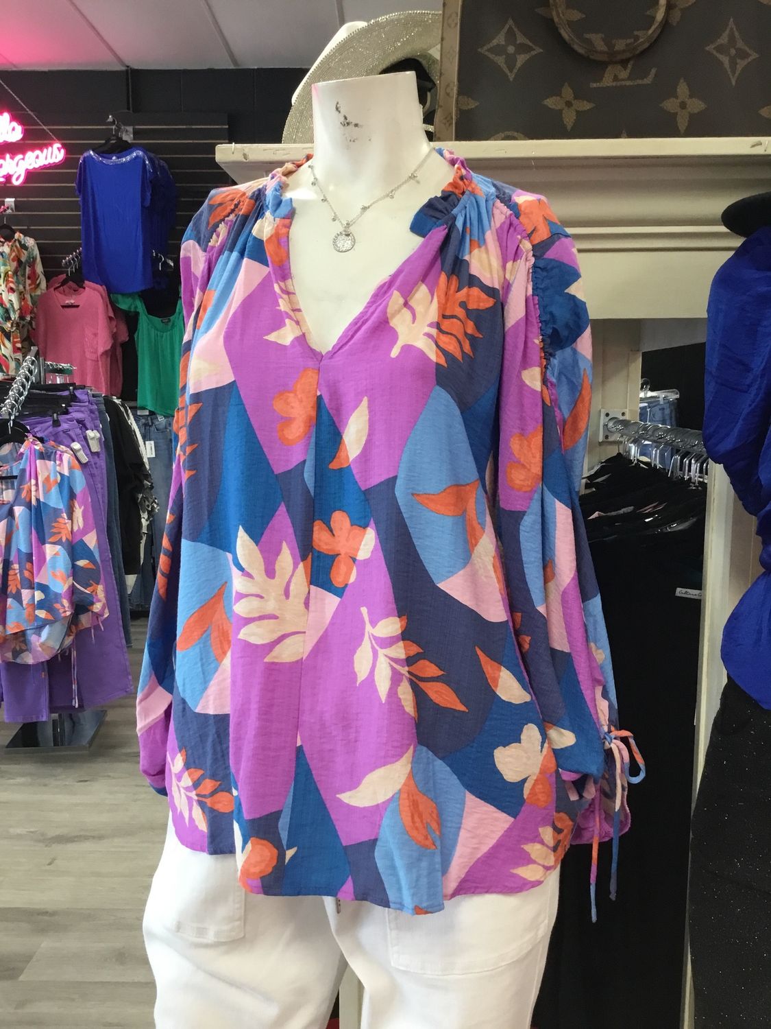 Easel Royal Orange dolman sleeves printed Katie
