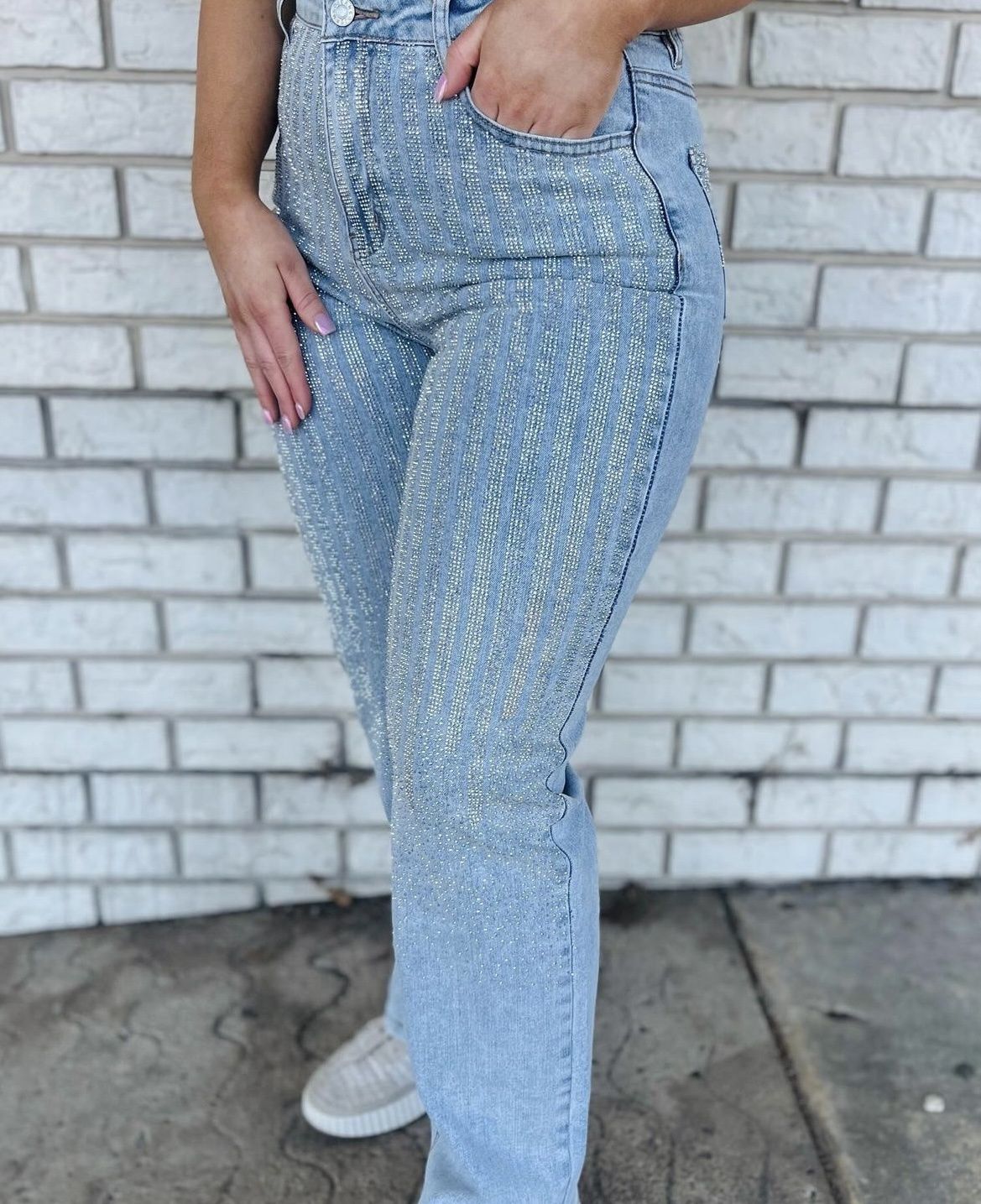 Blue B High Rise Rhinestone Suds Embellishment at Front Denim Light Wash
