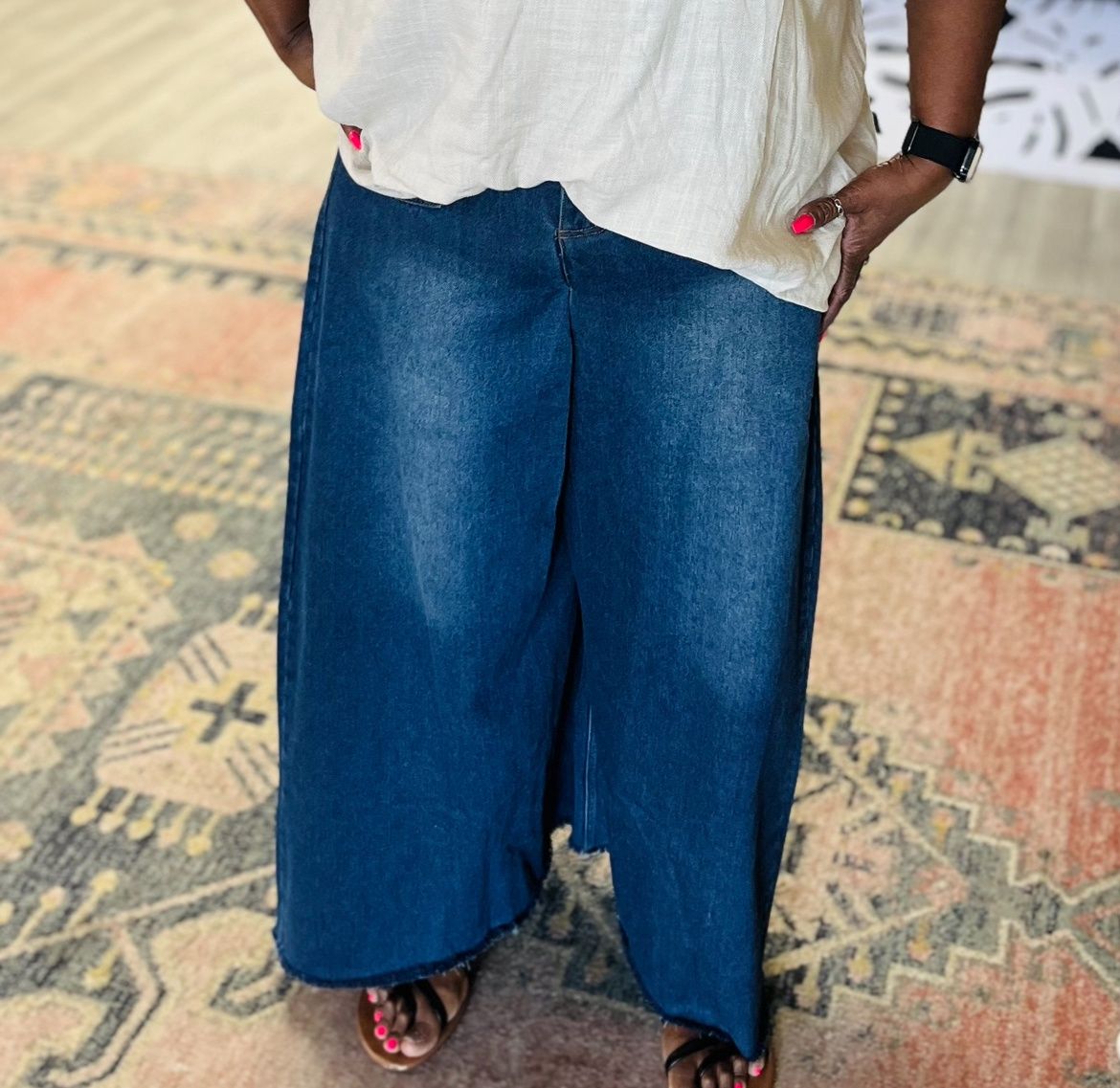 Davi and Dani Dark Denim Gaucho Pants