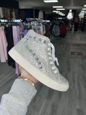 Hey Girl clear rhinestone high tops- Flashy