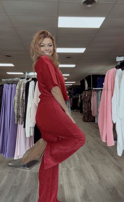 Miroh crushed velvet 2 piece set red