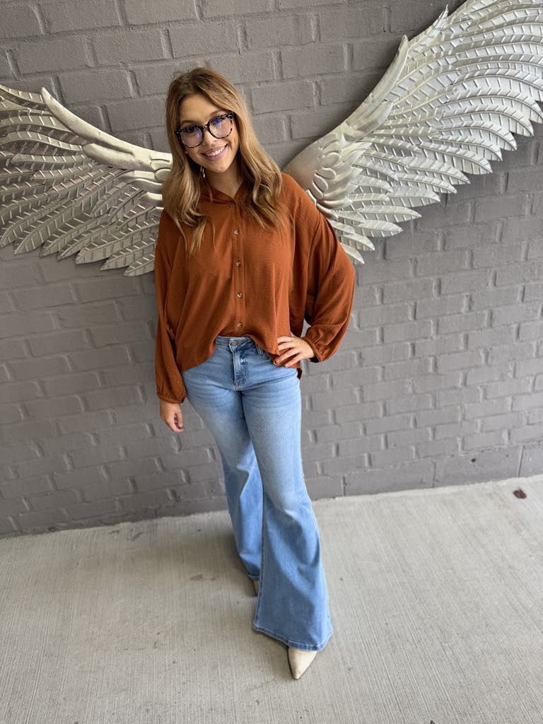 Long Sleeve button up burnt orange top