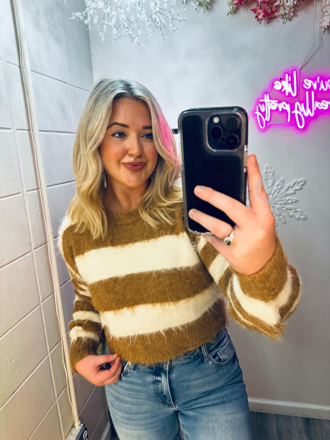 Gold/Cream Fuzzy Sweater