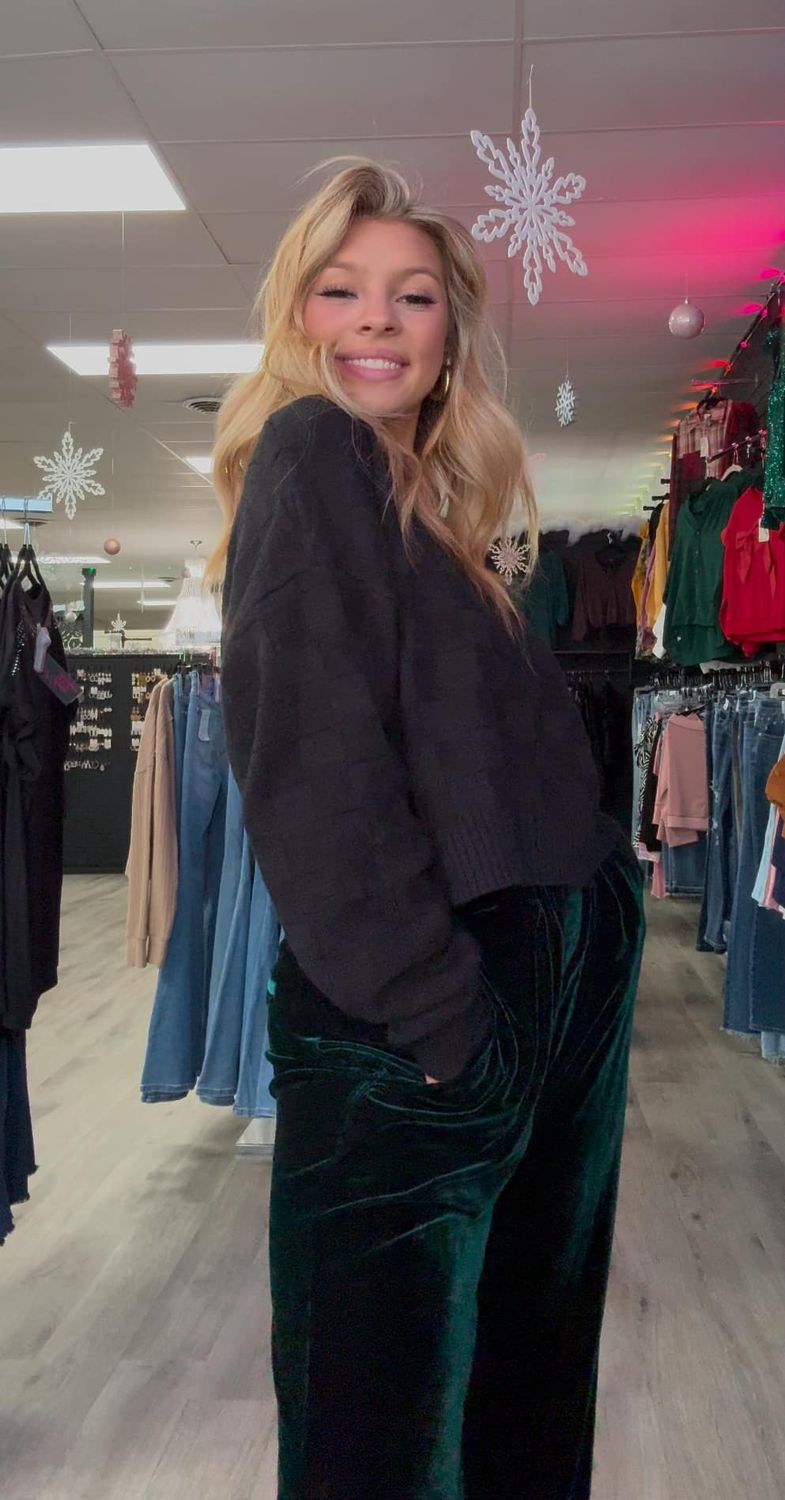 Black Pull Over Long Sleeve  checker Sweater