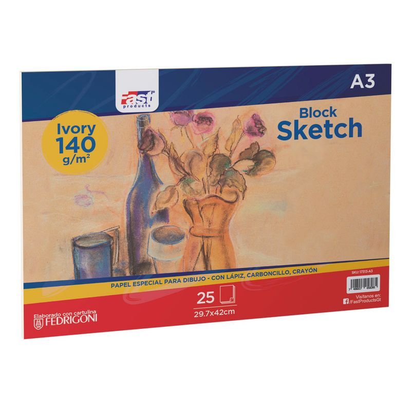 Block IVORY A3-Lápiz, carboncillo y crayón. Q30.95