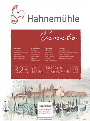 Block Hahnemühle Veneto, 325g con 2 Texturas Aspero/Liso 30 x 40cms, 12 hojas