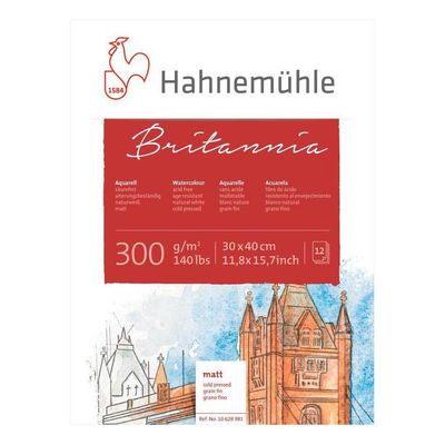 Block Hahnemühle Britannia GRANO FINO, 300 gramos, tamaño 30 x 40 cms, 12 Hojas
