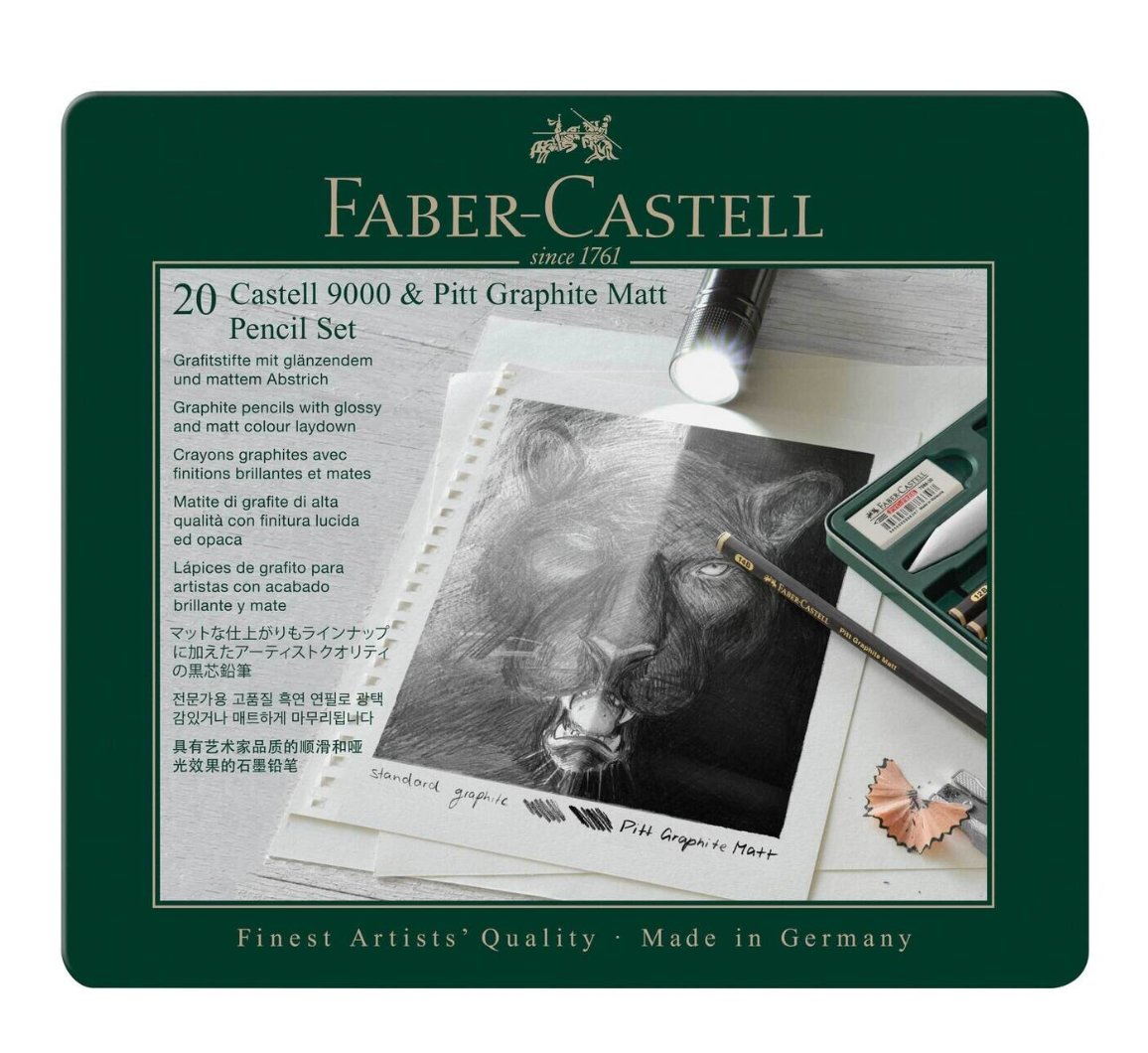 Lapiz Faber Castell Pitt Graphite Matt + Castell 9000, 20 pcs