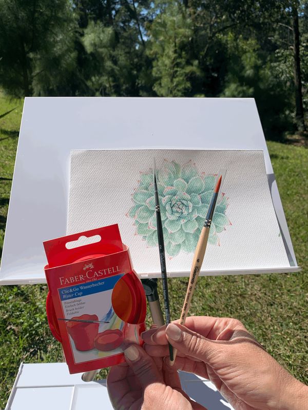 SET de Caballete (portátil) para Acuarela + 3 Pinceles Tintoretto + Recipiente de Agua portátil