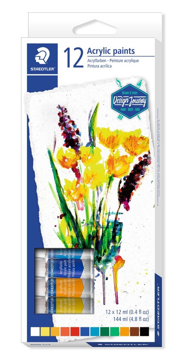 Pintura acrilica Staedtler en tubo, 12 colores