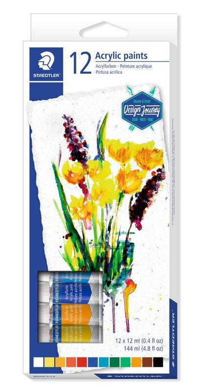 Pintura acrilica Staedtler en tubo, 12 colores